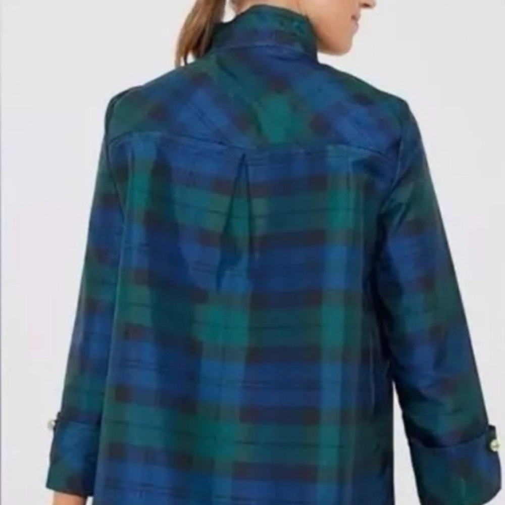 Tuckernuck Green and Blue Blackwatch Plaid French Cuff Celine Blouse Top XL - Picture 6 of 8